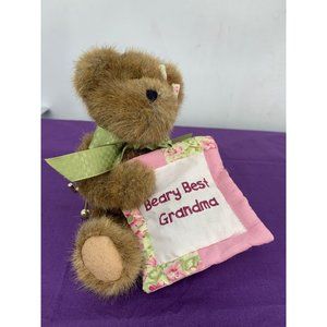 Gund 2004 Mini 8” Grammy Bear Brown Quilt Beary Best Grandma Green Bow Flower